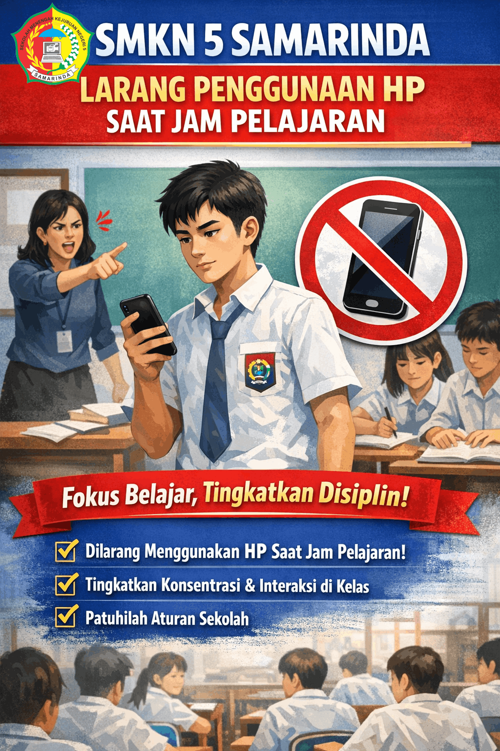 "SMKN 5 Samarinda Larang Penggunaan HP Saat Jam Pelajaran"